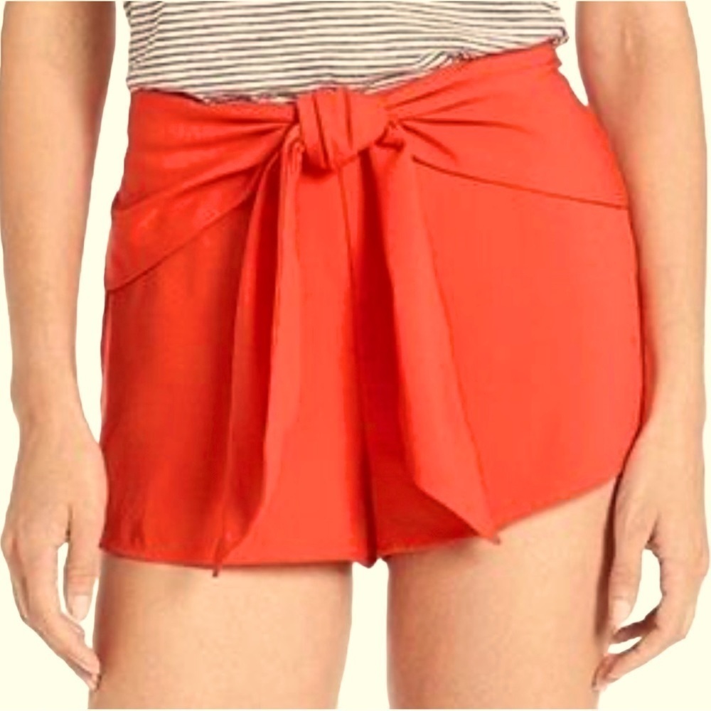 NWT DO+BE Tie Pleated Pocket Zip Front High Waist Orange Shorts M